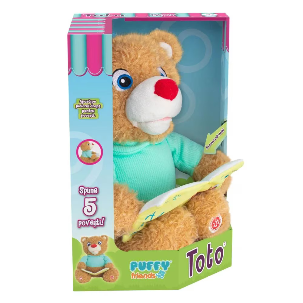 Jucarie de plus interactiva Ursuletul Toto Povesteste si canta, Puffy Friends, 30 cm