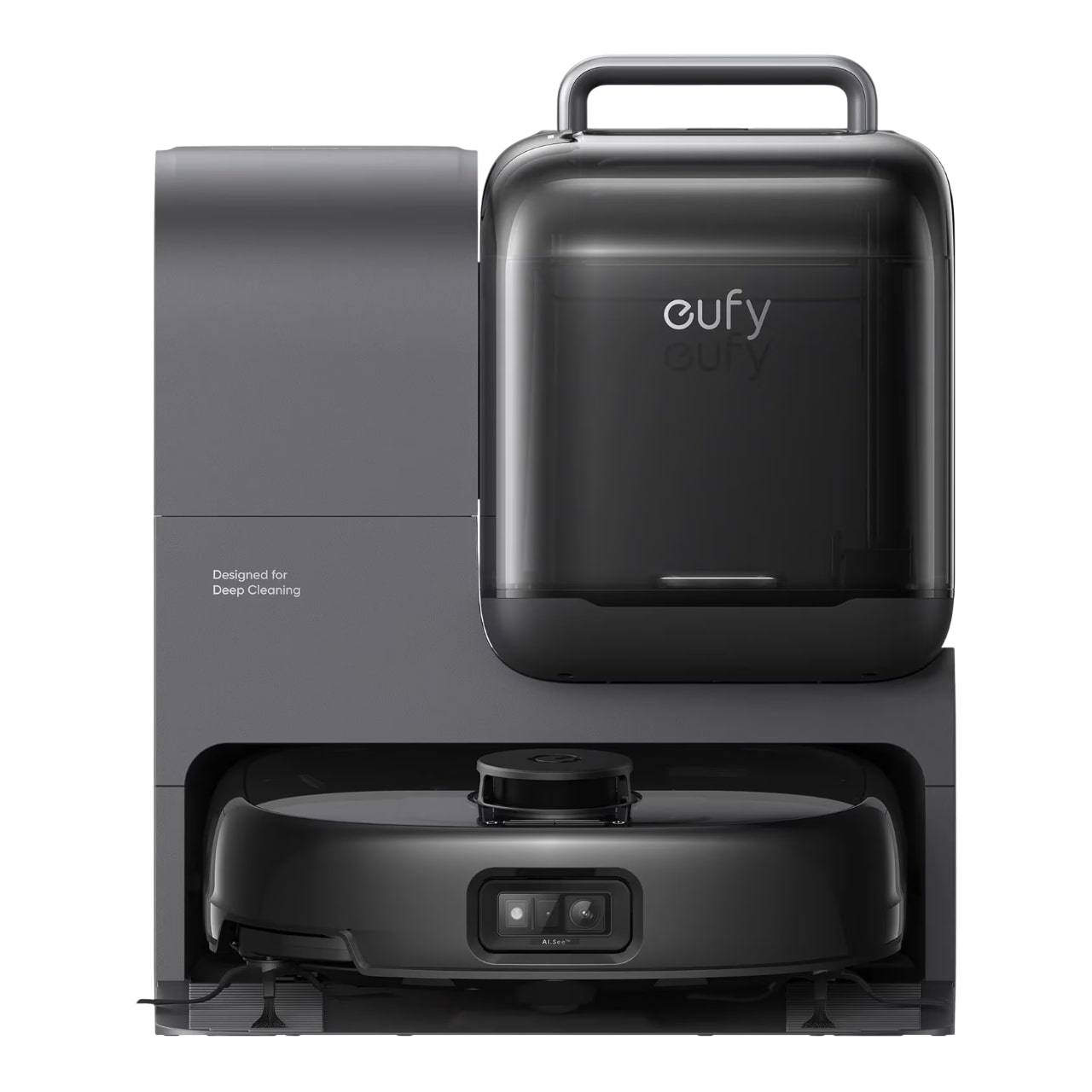 Aspirator robot eufy Omni E28 HydroJet FlexiOne, 20.000 Pa, Mop cu rola, Statie de golire si spalare automata, Negru