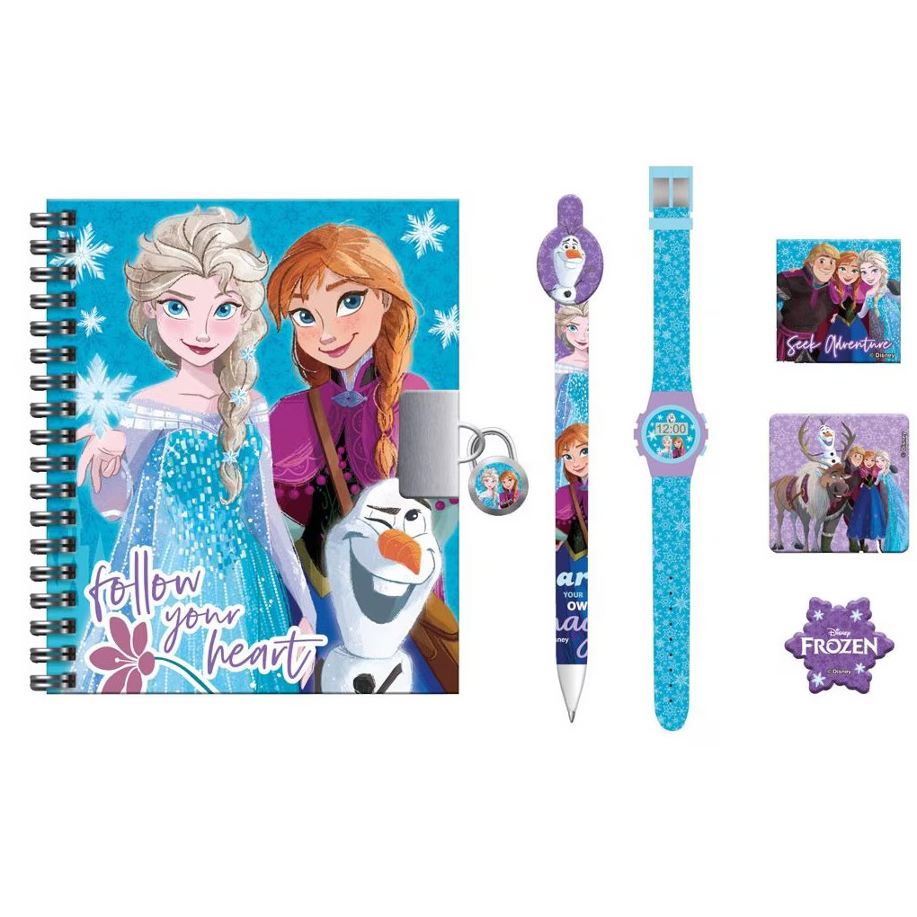 Jurnal cu lacat pentru fetite, Disney Frozen, Cu ceas si stilou, 12.5x15 cm, Multicolor