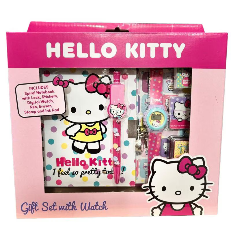 Set Cadou Cu Ceas Hello Kitty, 6 piese