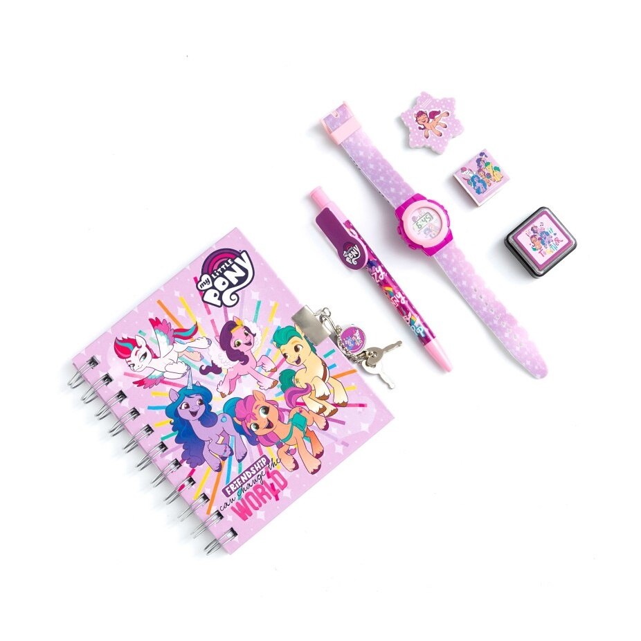 Set Accesorii Scolare Cu Ceas My Little Pony, 6 piese