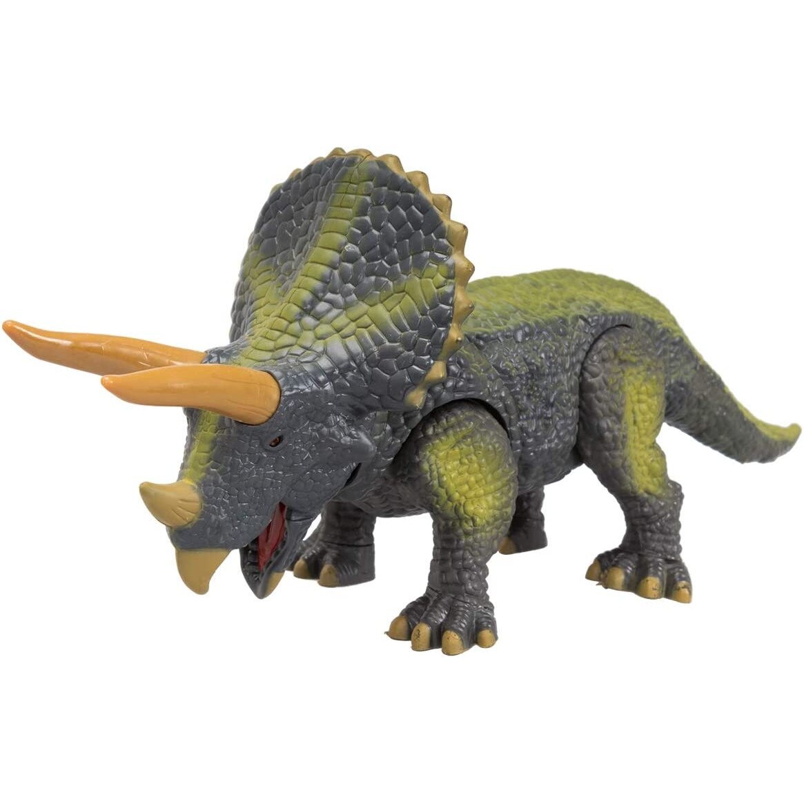 Jucarie interactiva dinozaur cu lumini si sunete Triceratops si accesorii, 23 cm, Avaleea