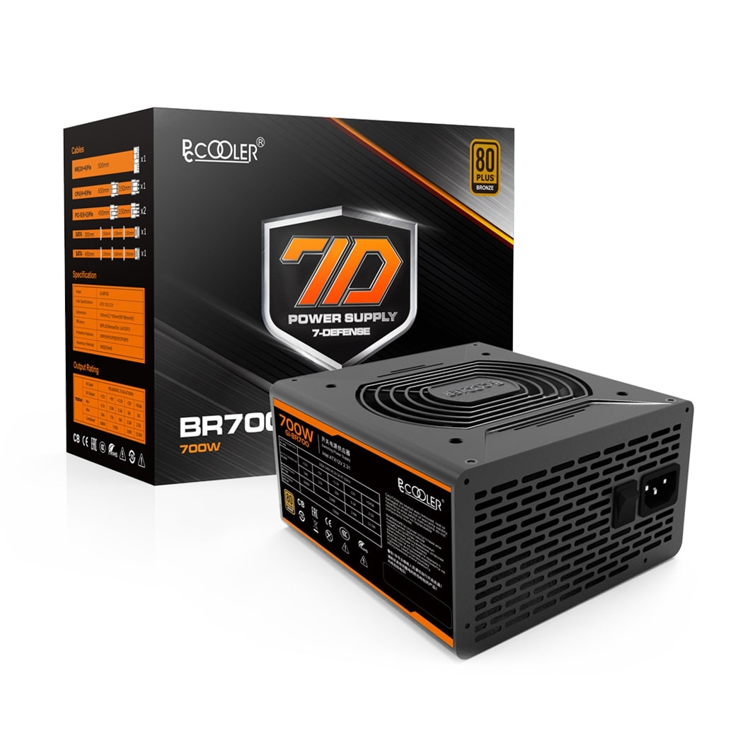 Sursa Pccooler 700W real GI-BR700, ventilator 120mm PWM, 80 Plus Bronze, 4x PCI-E 6+2, 6x S-ATA