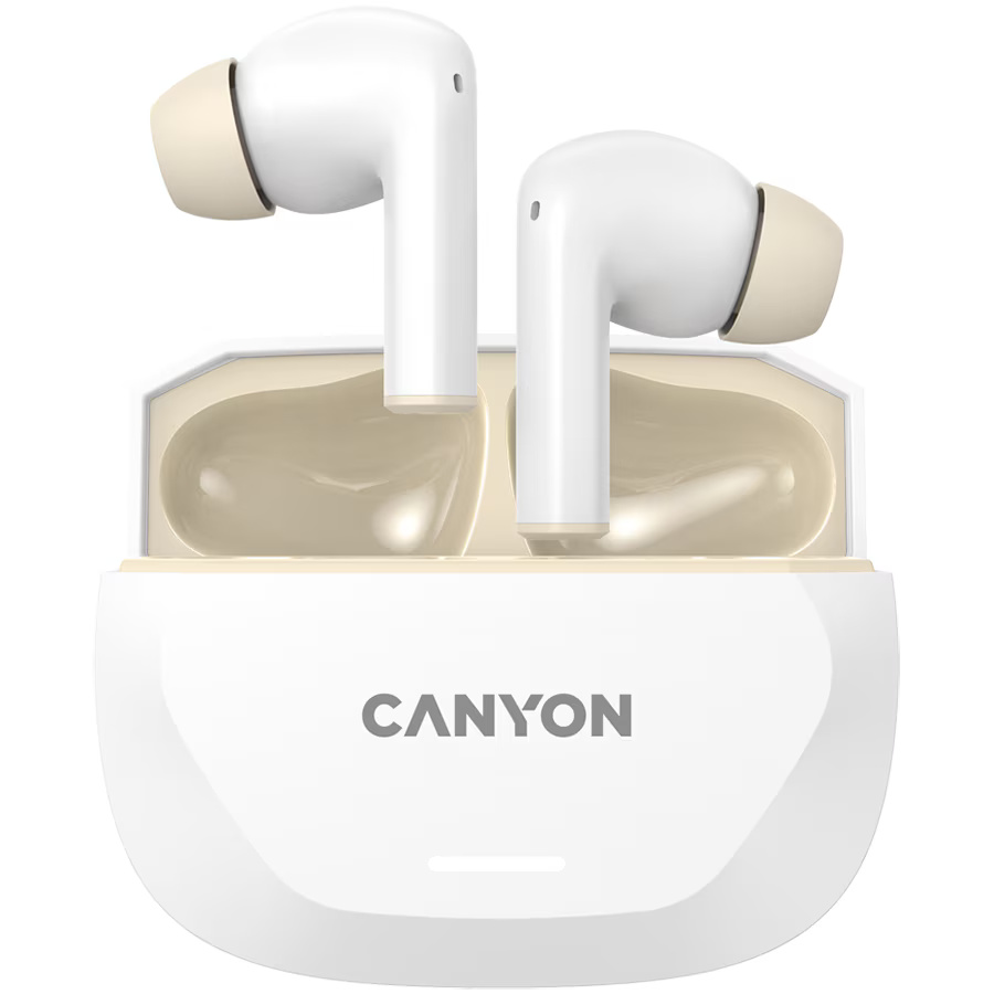 Casti Wireless Canyon Hexagon 7 TWS ANC+ENC Qi, Alb-Bej, 27 ore autonomie
