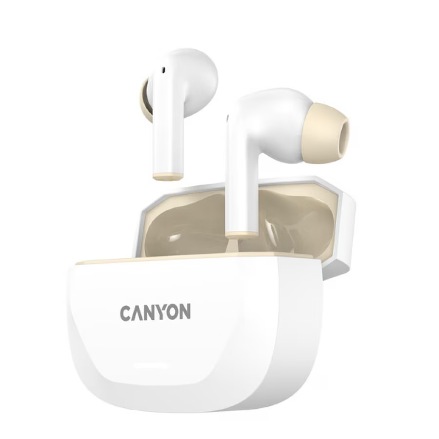 Casti Wireless Canyon Hexagon 7 TWS ANC+ENC Qi, Alb-Bej, 27 ore autonomie
