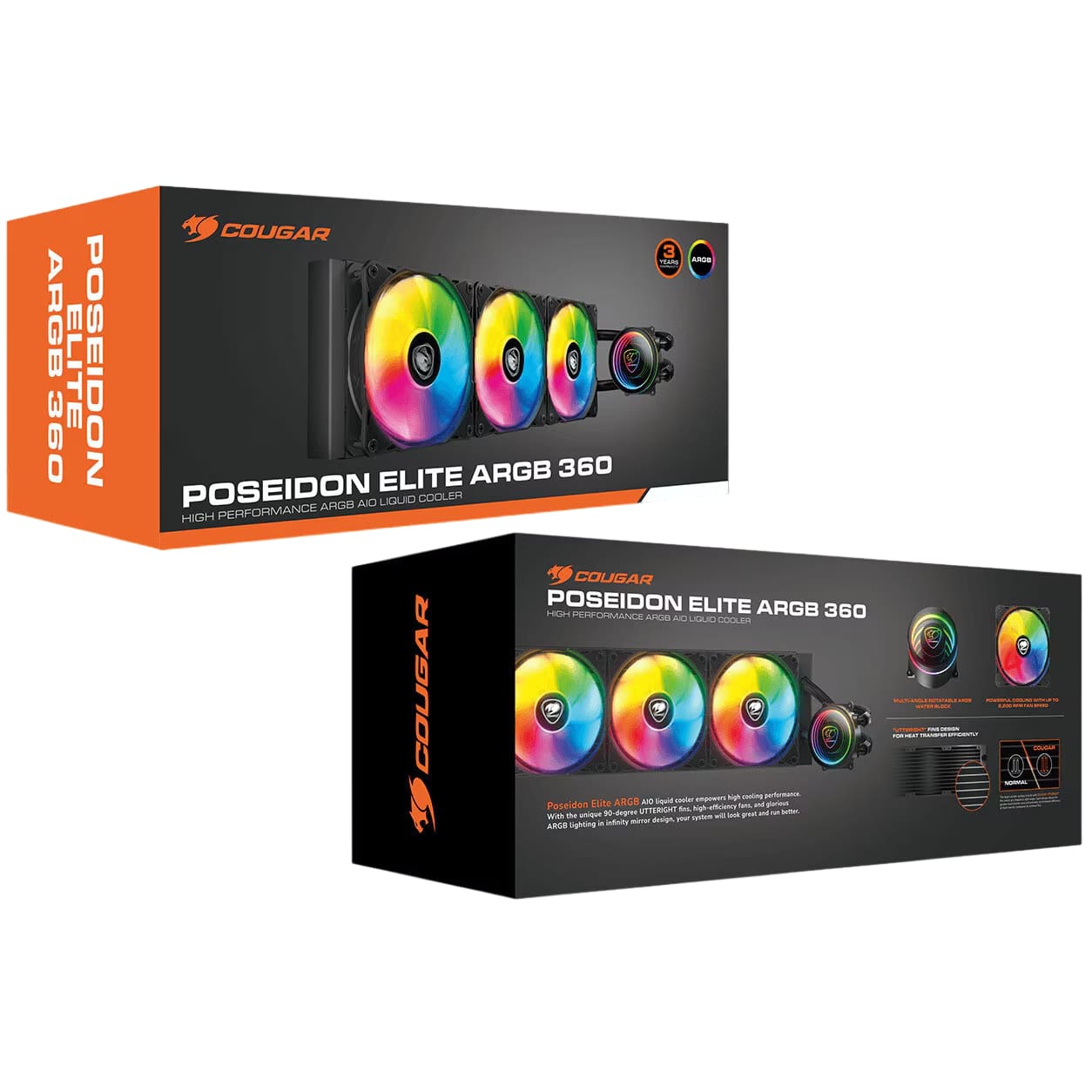 Cooler Cougar Poseidon Elite ARGB 360, negru, 2 ventilatoare 120mm, iluminare ARGB, dimensiuni 120x120x25mm