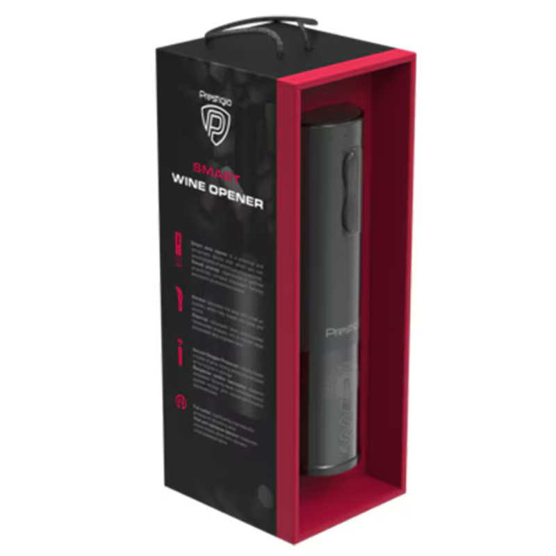 Tirbuson electric Prestigio Bolsena PWO101BK, autonomie 80 de sticle, baterie Li, accesoriu taiere folie, dop pastrare, aerator