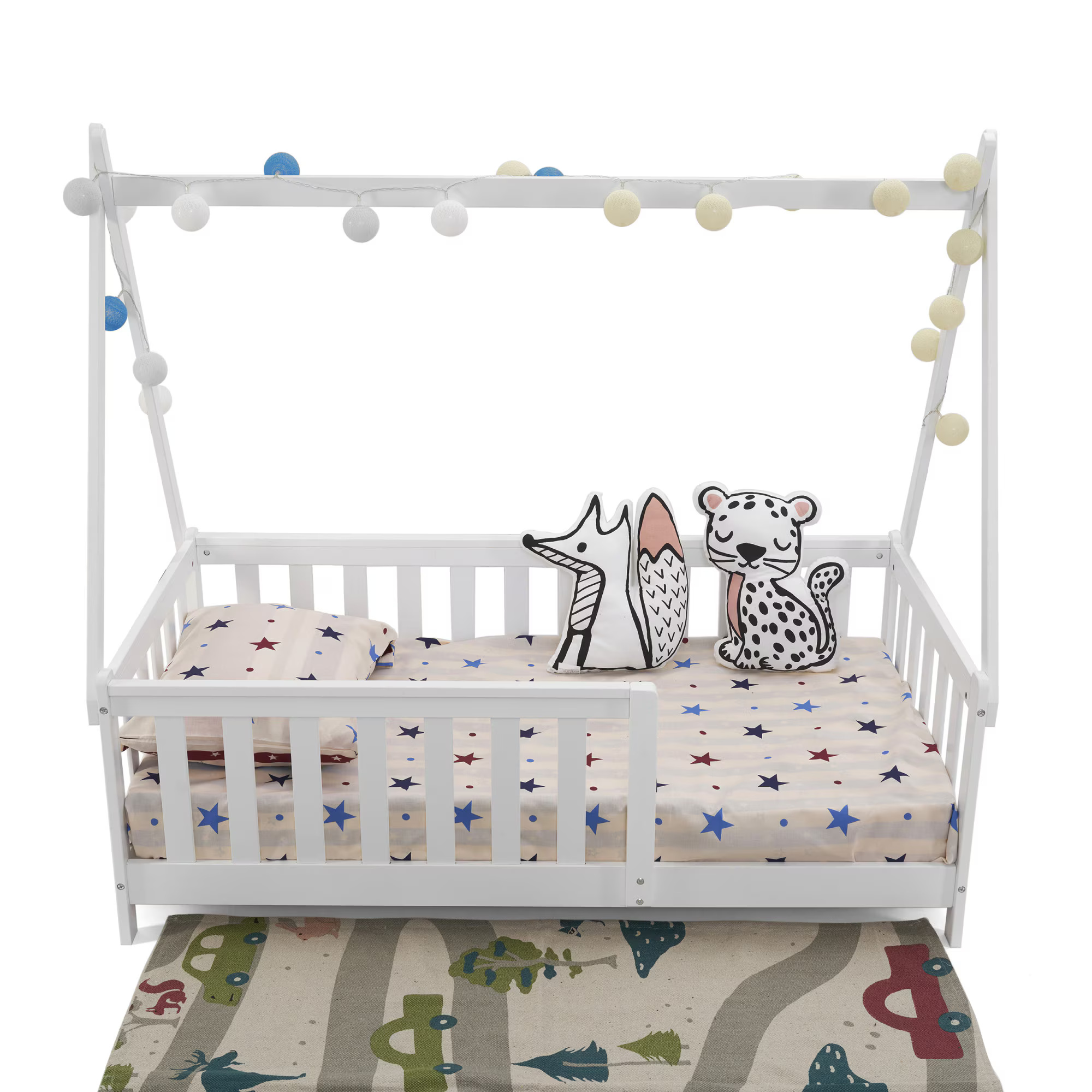 Pat casuta U-Grow UMPC-6256W, lemn alb, 147.5x75cm, stil Montessori