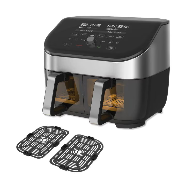 Friteuza cu aer cald Instant Pot Vortex Plus Dual ClearCook, 1700 W, Capacitate 7.6 litri, Clear Cook, Ecran digital, Doua cosuri detasabile, 6 functii de gatire, Negru/Argintiu