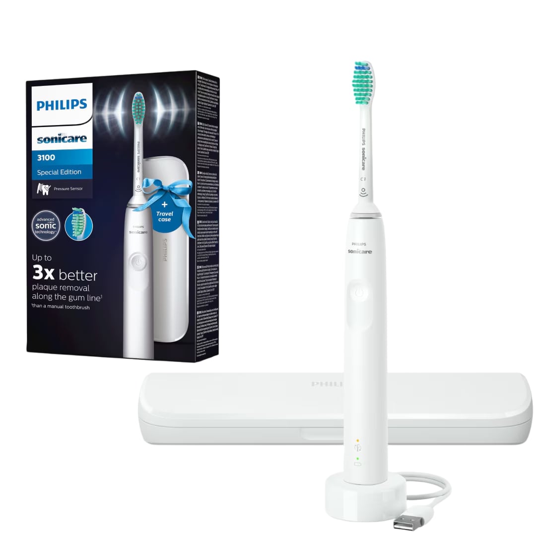 Periuta de dinti sonica electrica Philips Sonicare Seria 3100 HX3673/13, 31000 miscari/minut, 1 mod de curatare, senzor presiune, functia BrushSync, 1 cap de periere, toc de transport, Alb