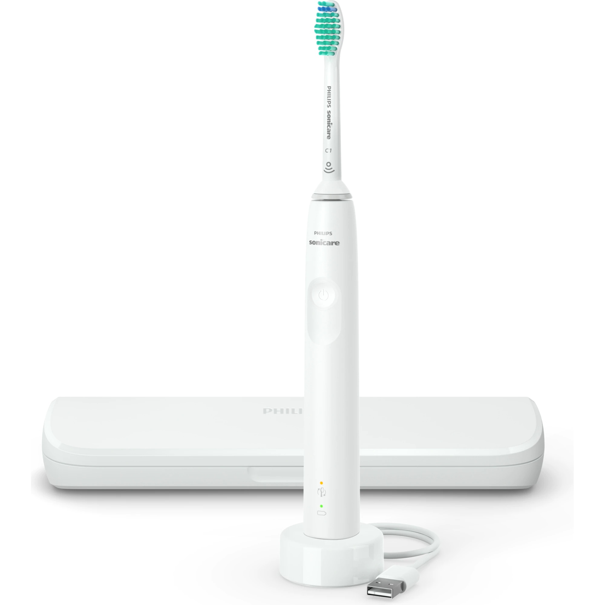 Periuta de dinti sonica electrica Philips Sonicare Seria 3100 HX3673/13, 31000 miscari/minut, 1 mod de curatare, senzor presiune, functia BrushSync, 1 cap de periere, toc de transport, Alb