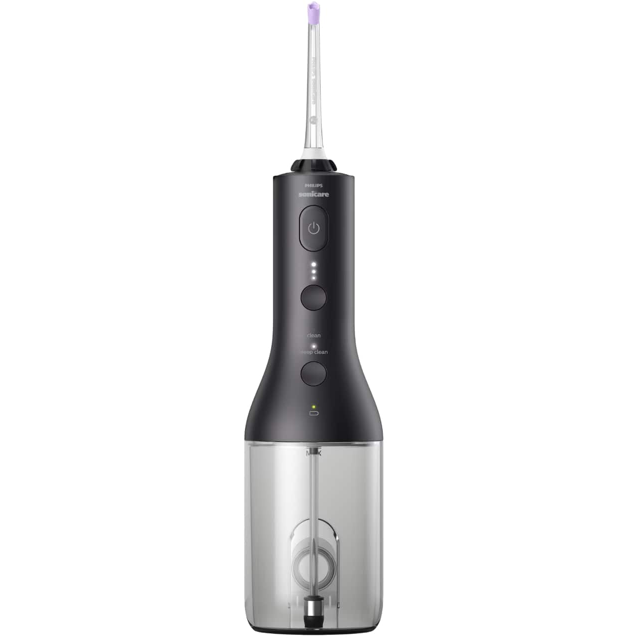 Dus bucal Philips Sonicare cu tehnologie QuadStream, portabil, 2 moduri de curatare, e niveluri de intensitate , include 2 x capete de curatare si 1 x husa trasport, negru, HX3826/33