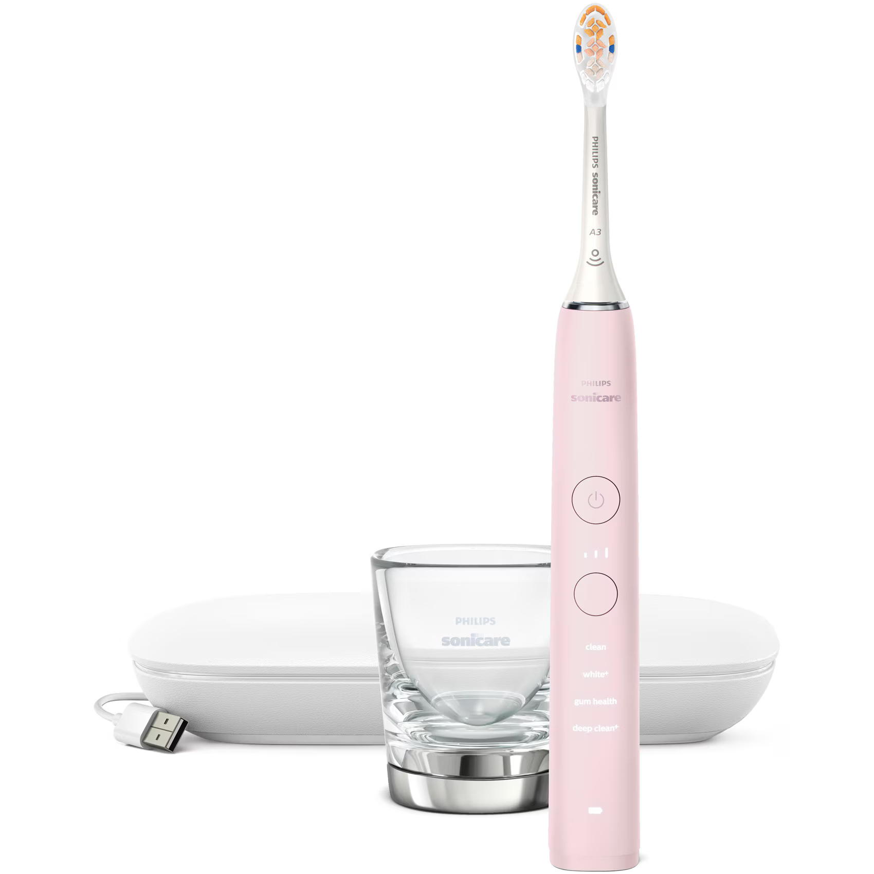 Periuta electrica sonica Philips Sonicare HX9911/21 Diamond Clean 9000 HX9911/21, 4 moduri de periere, 3 intensitati, 1 toc de transport cu USB incarcare, 1 pahar, roz
