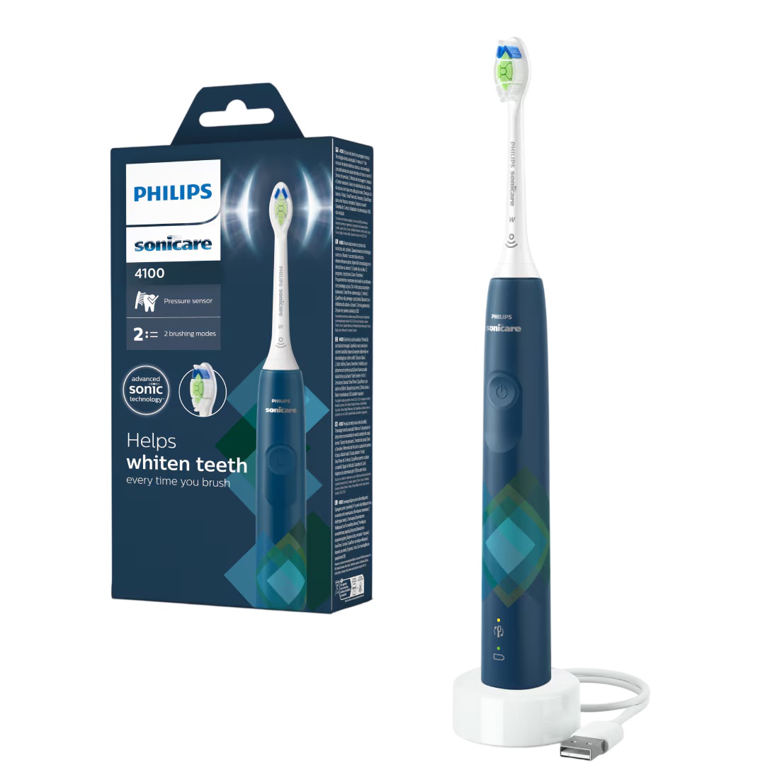 Periuta de dinti sonica electrica Philips Sonicare Seria 4100 HX3689/42, 31000 miscari/minut, 1 mod de curatare, 2 intensitati, senzor presiune, functii BrushSync & SmartTimer, 1 cap de periere, Malibu