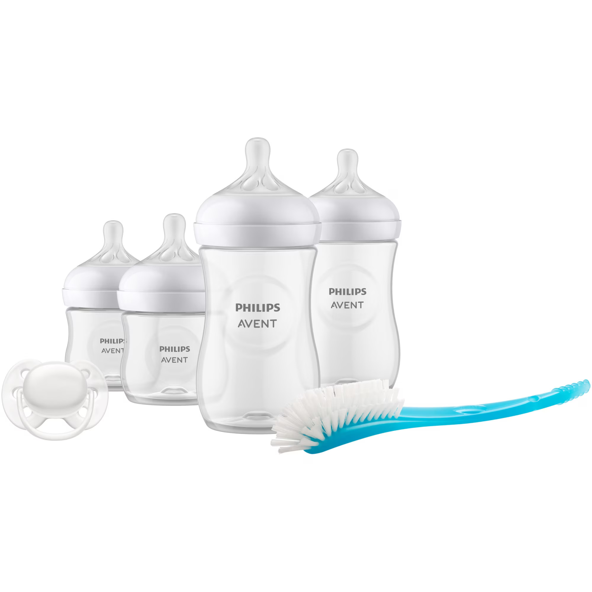 RESIGILAT - Set nou-nascut Philips Avent Natural Response SCD838/11, tetina care functioneaza ca sanul mamei, tetina fara scurgeri, 4 biberoane, suzeta ultra-soft 0-6 luni, perie pentru biberon