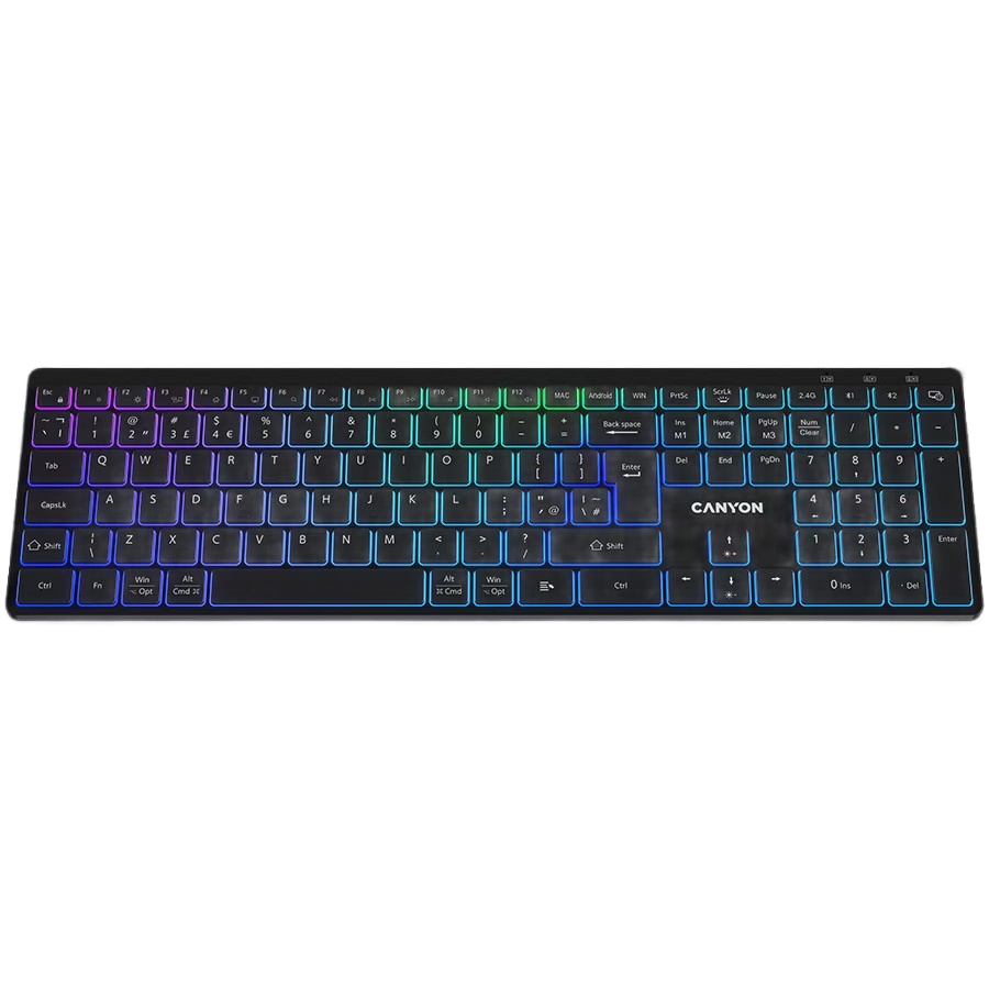Tastatura wireless CANYON CNS-HBTK11B, Layout UK/US, RGB, Dual Mode Negru