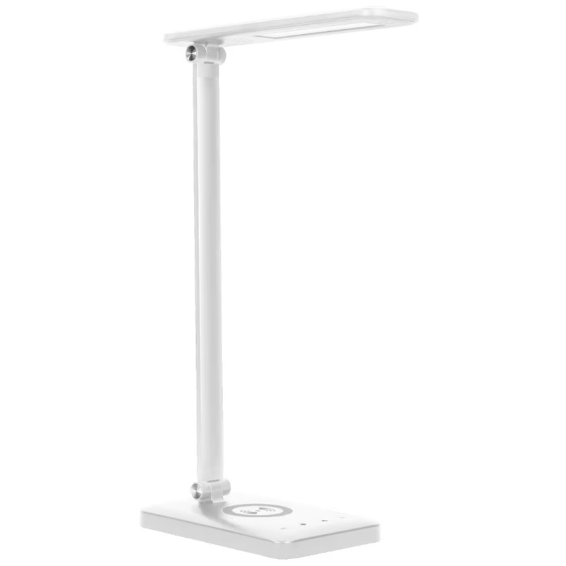 Lampa de birou Virone Isiyo DL-5/W, 7W, 390 lm, incarcator wireless, port USB, dimmer, 3000/4000/6000K, Aluminiu, Alb, Clasa energetica G