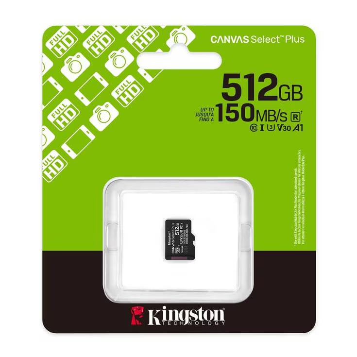 Card Kingston Technology 512GB micSDXC Canvas Select Plus Gen3 150R A1 Single Pack w/o ADP