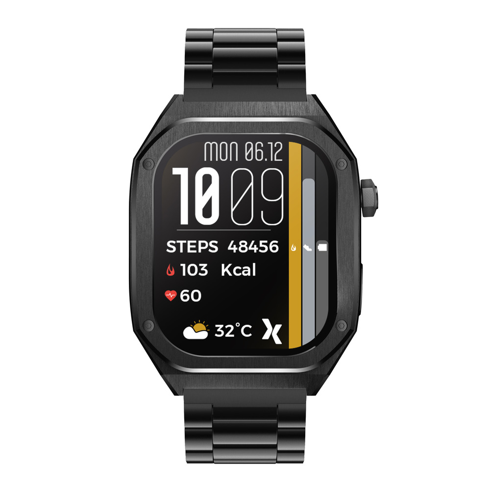 Ceas Smartwatch Maxcom FW65 Iron S, ecran 1.95” AMOLED, rezolutie 410×502, 340 mAh, Apeluri, Notificari, Incarcare Rapida, Rezistent apa si praf, Ideal Pentru Monitorizarea Sanatatii, peste 70 de Moduri Sport, 2 bratari incluse, Negru