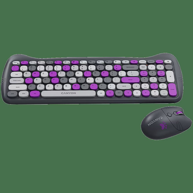 Set tastatura si mouse fara fir Canyon, HSET-W6 Kitty Edition, violet