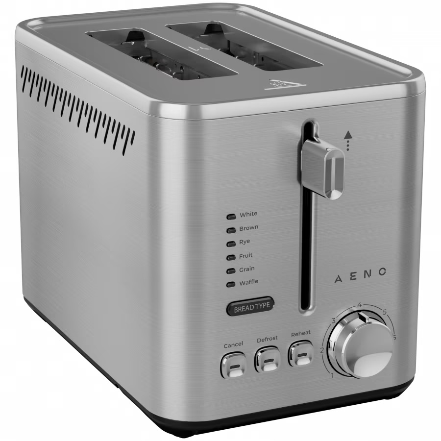 Prajitor de paine Aeno ATS0003, 950 W, 2 felii, 7 niveluri de prajire, Inox