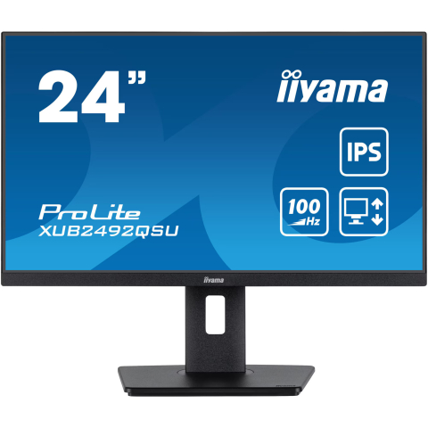 Monitor LED IPS iiyama ProLite XUB2492QSU-B1, 23.8", WQHD, 100Hz, 0.5ms, HDMI, DisplayPort, HUB USB 2x3.2, 1xUSB-C (15W), HAS (150mm) + Pivot, Flicker-free + Blue light