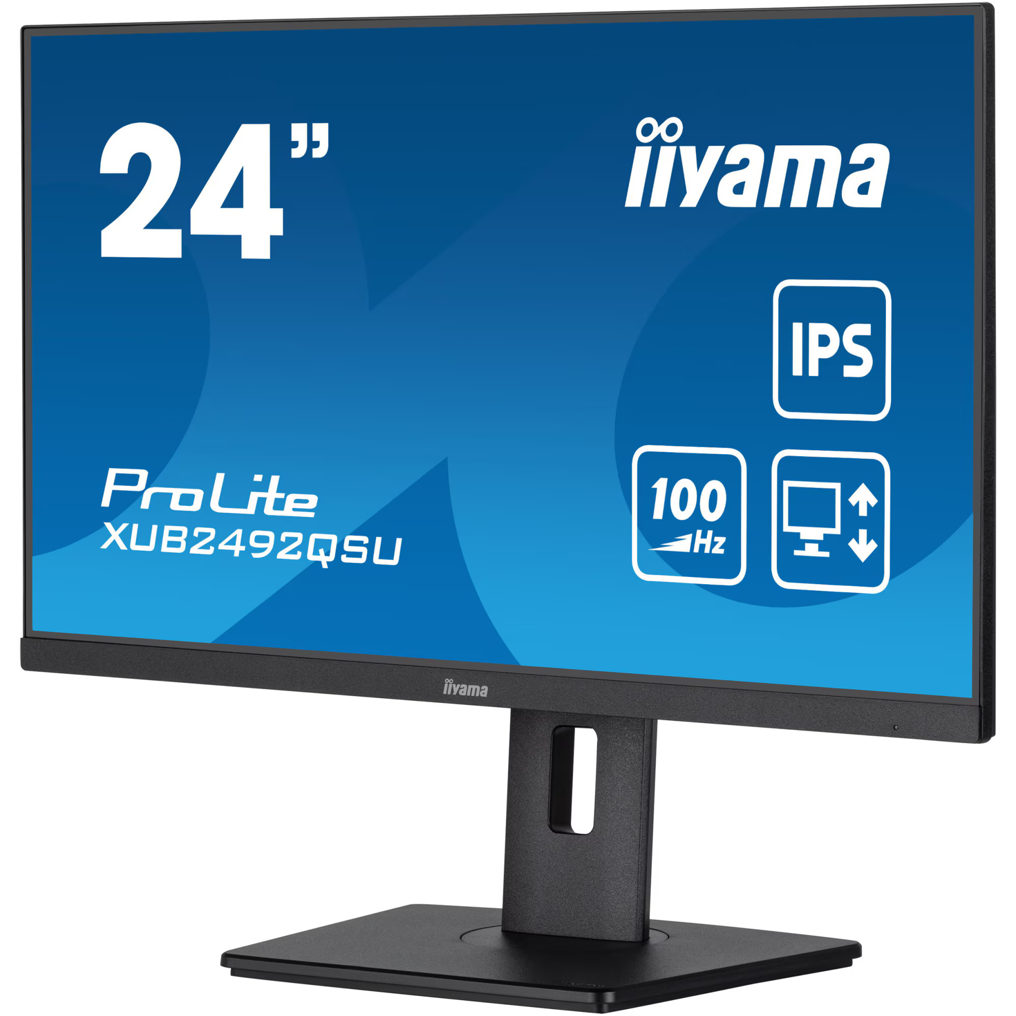 Monitor LED IPS iiyama ProLite XUB2492QSU-B1, 23.8", WQHD, 100Hz, 0.5ms, HDMI, DisplayPort, HUB USB 2x3.2, 1xUSB-C (15W), HAS (150mm) + Pivot, Flicker-free + Blue light