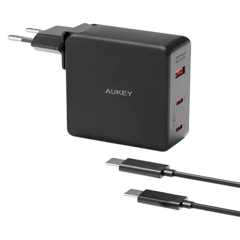 Alimentator retea Aukey, PA-B7O BK, 140W, fast charge, 2 x USB-C, 1 x USB-A, negru
