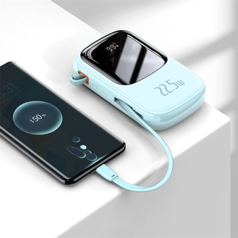 Power bank Baseus, 20000mAh, 22.5W, 2 x USB Type-C output/input, 1 x Lightning, 1 x USB, include cablu USB la USB Type-C 30cm, albastru