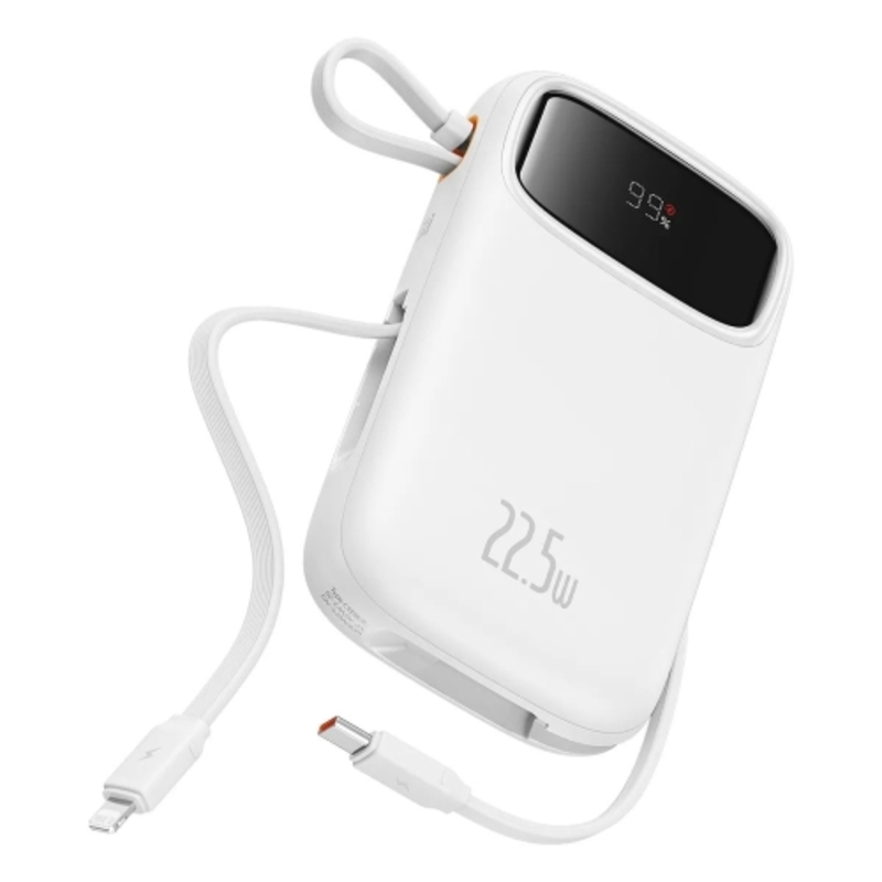 POWER BANK Baseus Qpow2, 20000mAh, 22.5W, 1 x USB; 1 x USB Type-C, 1 x Lightning, total 3A, include cablu USB Type-C 0.3m, alb, "P10055002223-00" (timbru verde 0.98 lei) - 6932172636319