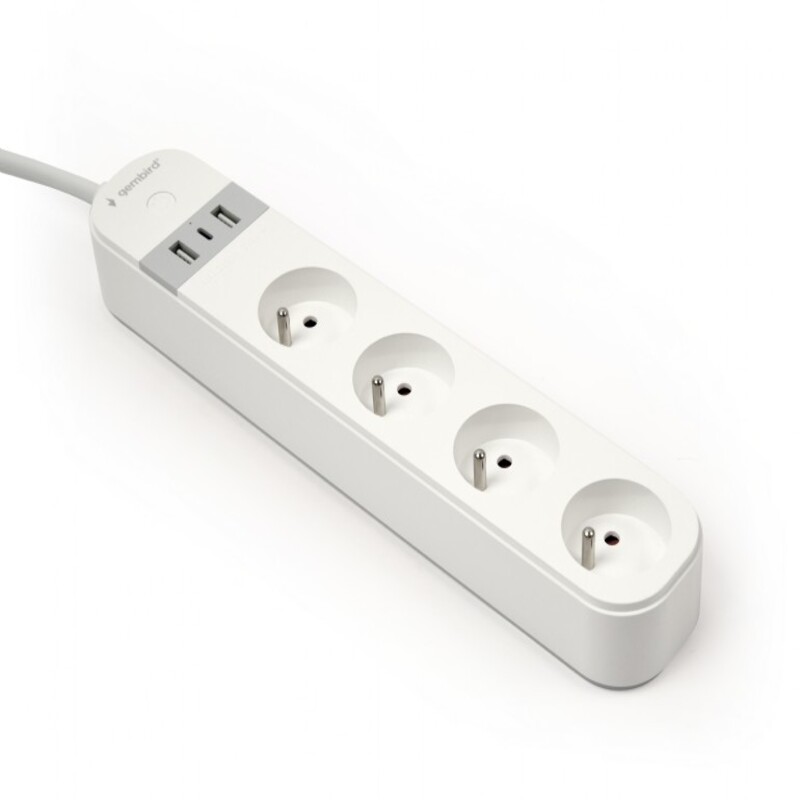 Prelungitor cu incarcator USB, Gembird, 4 Prize, Alb