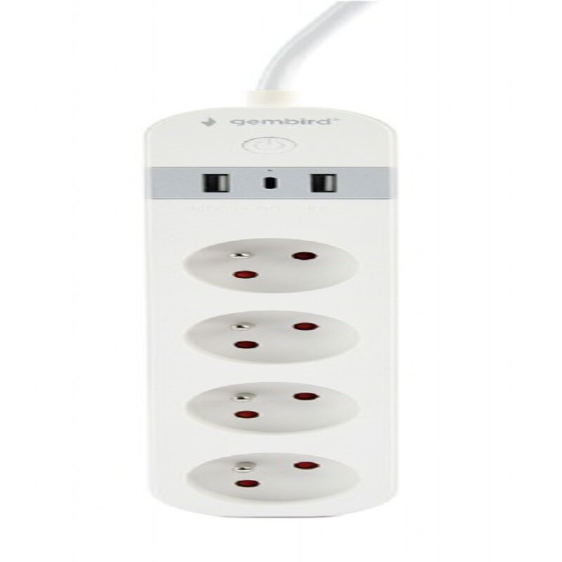 Prelungitor cu incarcator USB, Gembird, 4 Prize, Alb
