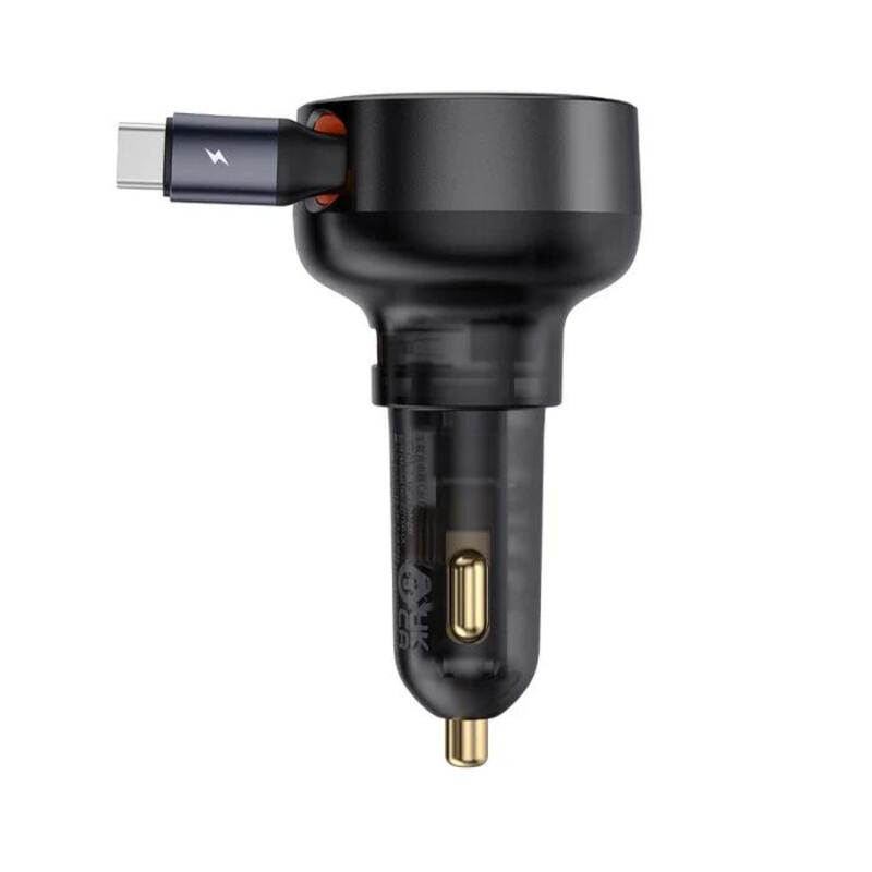 Incarcator Auto Baseus C00057800111-00, 60W, Cablu Retractabil, Negru