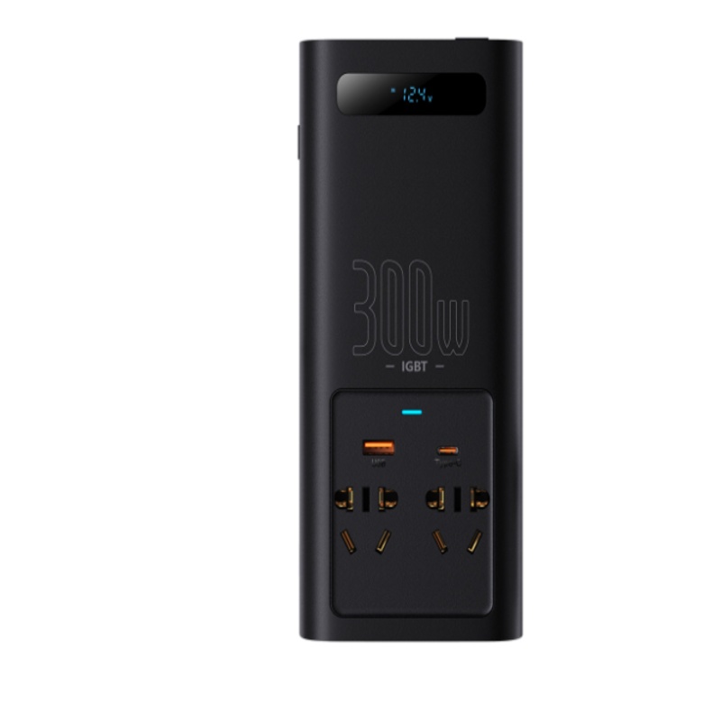 INVERTOR ELECTRIC auto Baseus, IGBT, 2 x AC, 1 x USB Type-C, 1 x USB, 300W 220V, conectare auto 12V, negru "CGNB010101"  - 6932172608675
