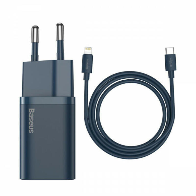 INCARCATOR retea Baseus Super Si, Quick Charge 20W, 1 x USB Type-C 5V/3.0A, include cablu USB Type-C la Iphone Lightning 1m, albastru "TZCCSUP-B03" - 6953156230071