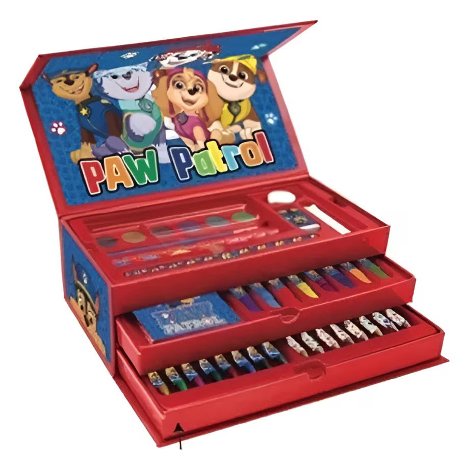 Set creativ de pictat PAW PATROL, 43 piese, creioane cerate, markere, acuarele si accesorii, trusa