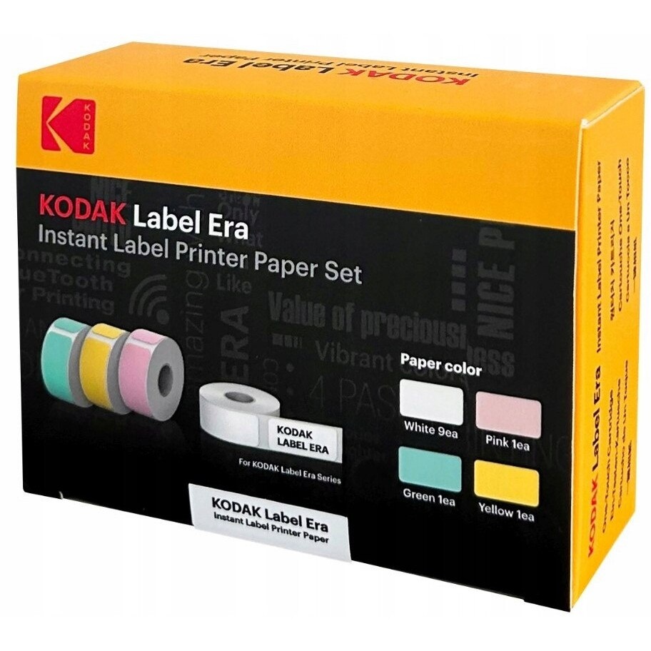 Set 12 role etichete autoadezive Kodak pentru imprimanta ERA M50, 9 albe, 1 roz, 1 verde, 1 galben, 13x30mm