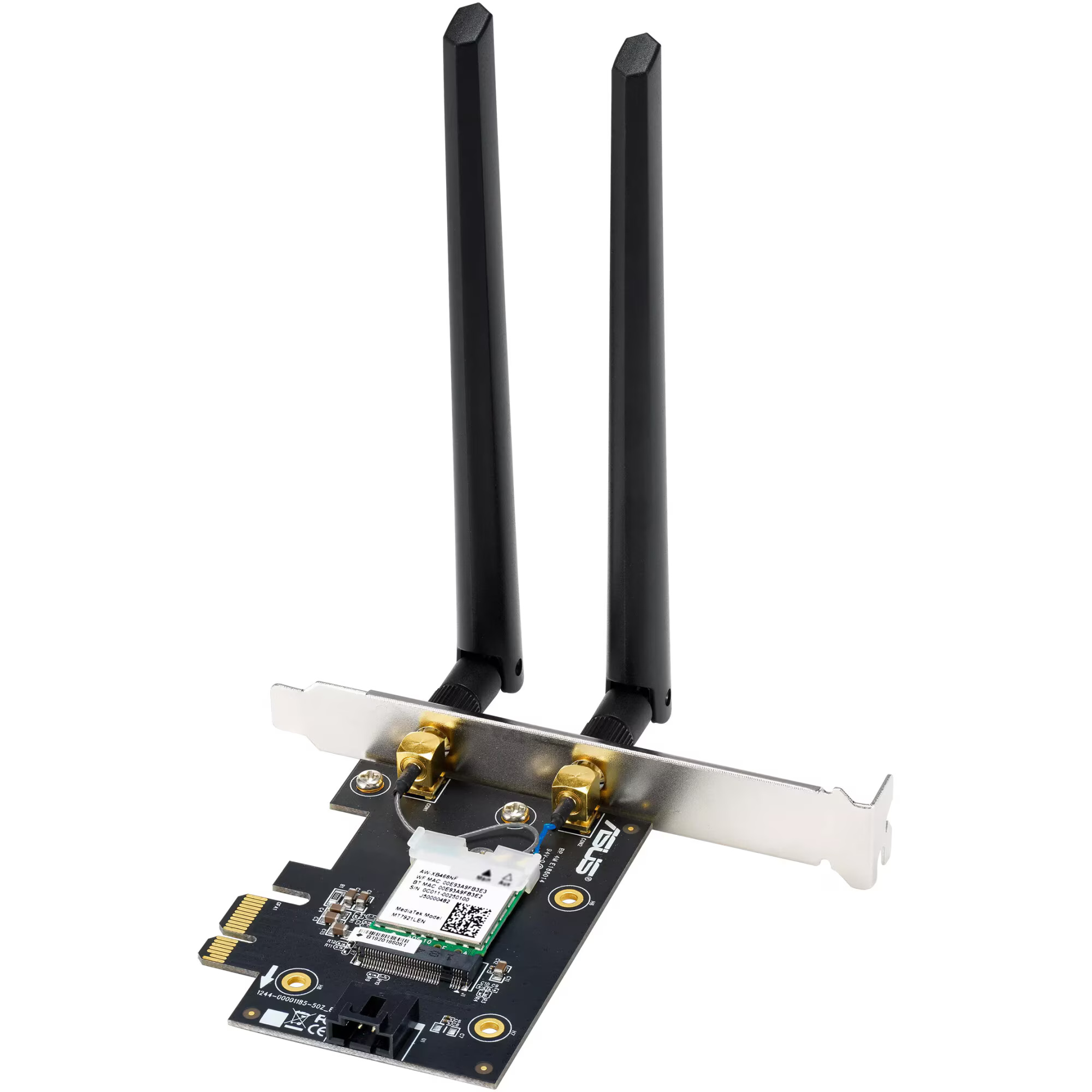 Placa de retea ASUS PCE-BE6500, BE6500, Tri-Band, 2 antene externe, 4K-QAM, Bluetooth 5.4, WPA3, OFDMA, MU-MIMO, MLO
