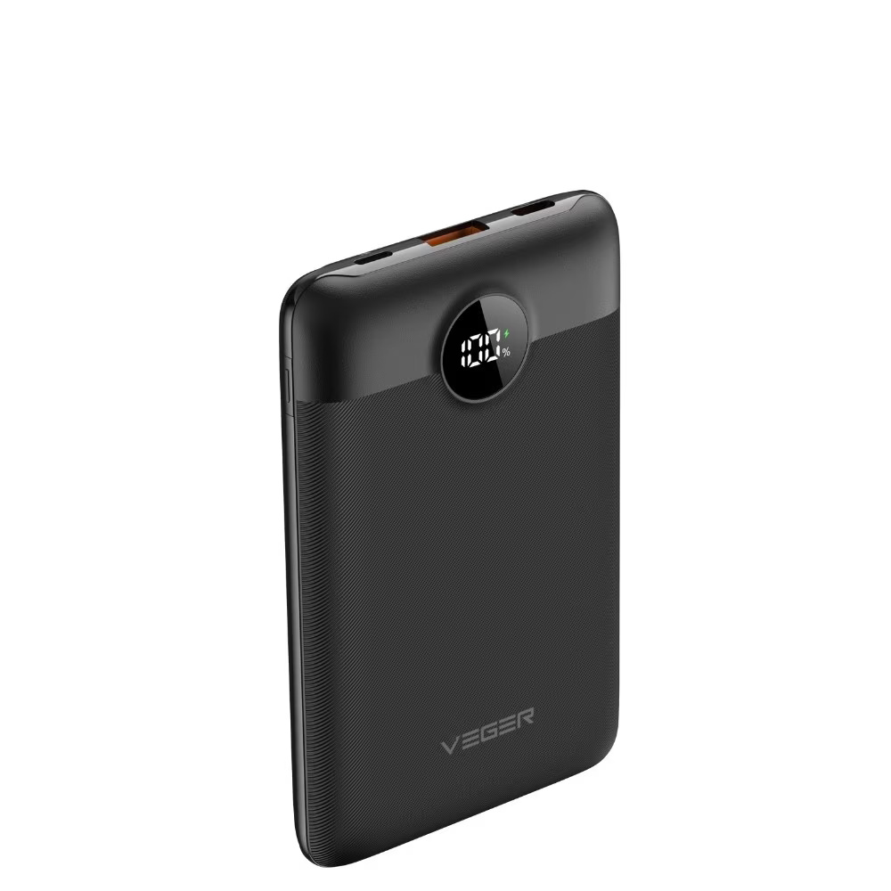Power bank, Veger, 10000mAh, type-c, lighting, 22.5W, ultra-thin, Negru
