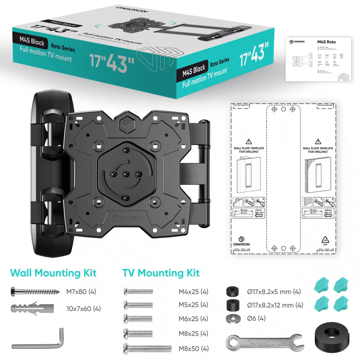 Suport de Perete ONKRON M4SR-B pentru Monitor / Televizor 17-43Inch Max 35KG Negru