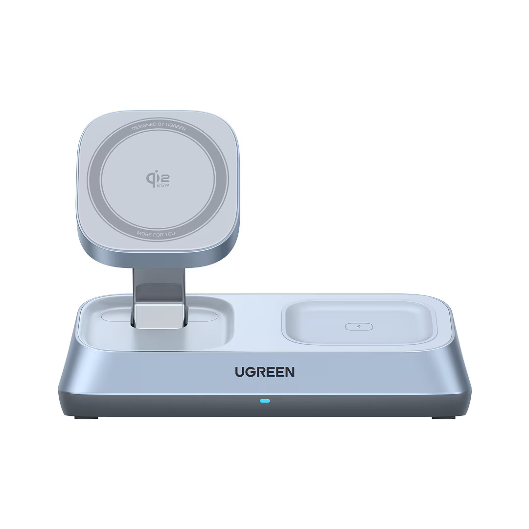 Incarcator wireless magnetic Ugreen 3-in-1 MagSafe Qi2 25W, Albastru