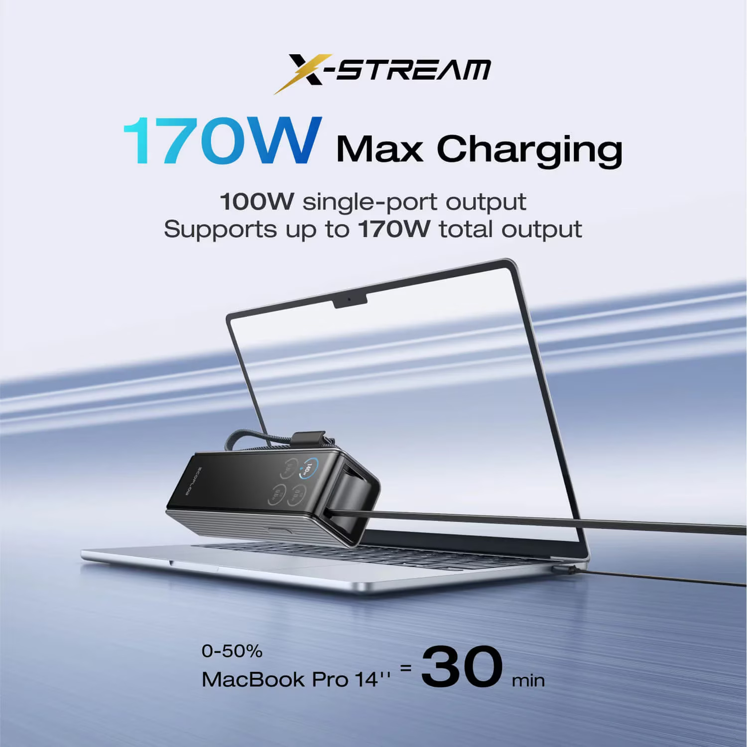 Baterie externa EcoFlow RAPID 25000 mAh, 170W, cabluri incorporate de 100W, Gri