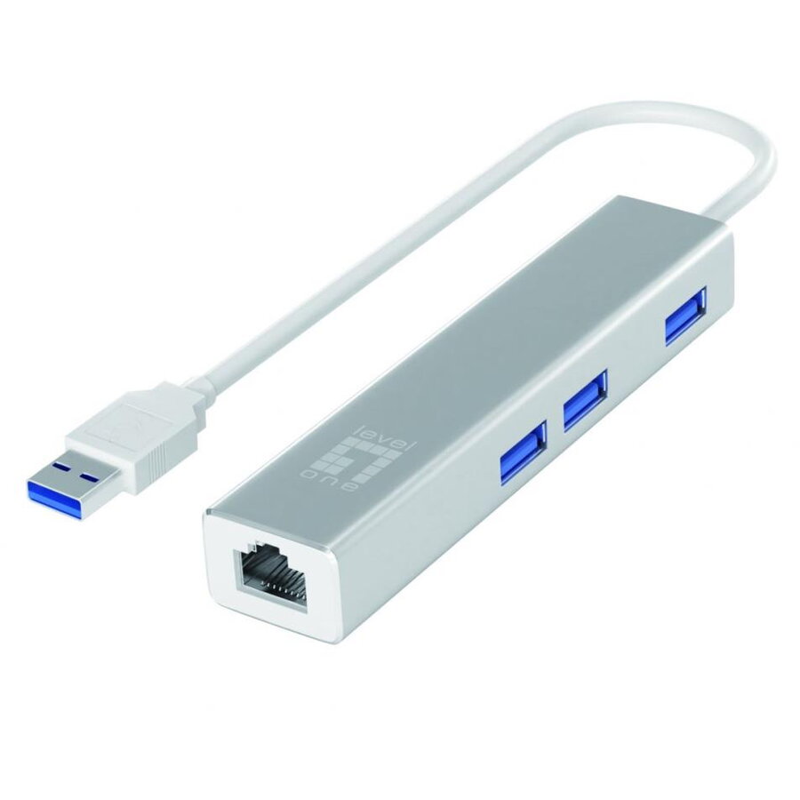 Hub LevelOne USB-0503, 1x RJ45, USB 3.0, Argintiu