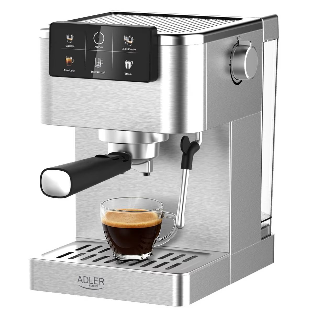 Espressor Manual Adler AD 4390 1.5L 20Bar Thermoblock PID Dispozitiv Manual de Spumare Lapte 1350W Argintiu