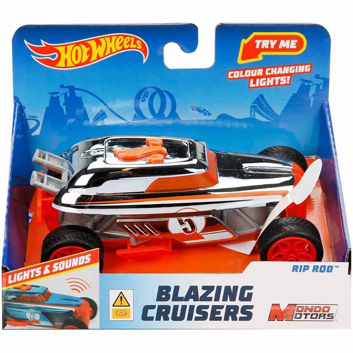 Masinuta Hot Wheels - Blazing Cruisers, Rip Rod, cu lumini si sunete, albastru