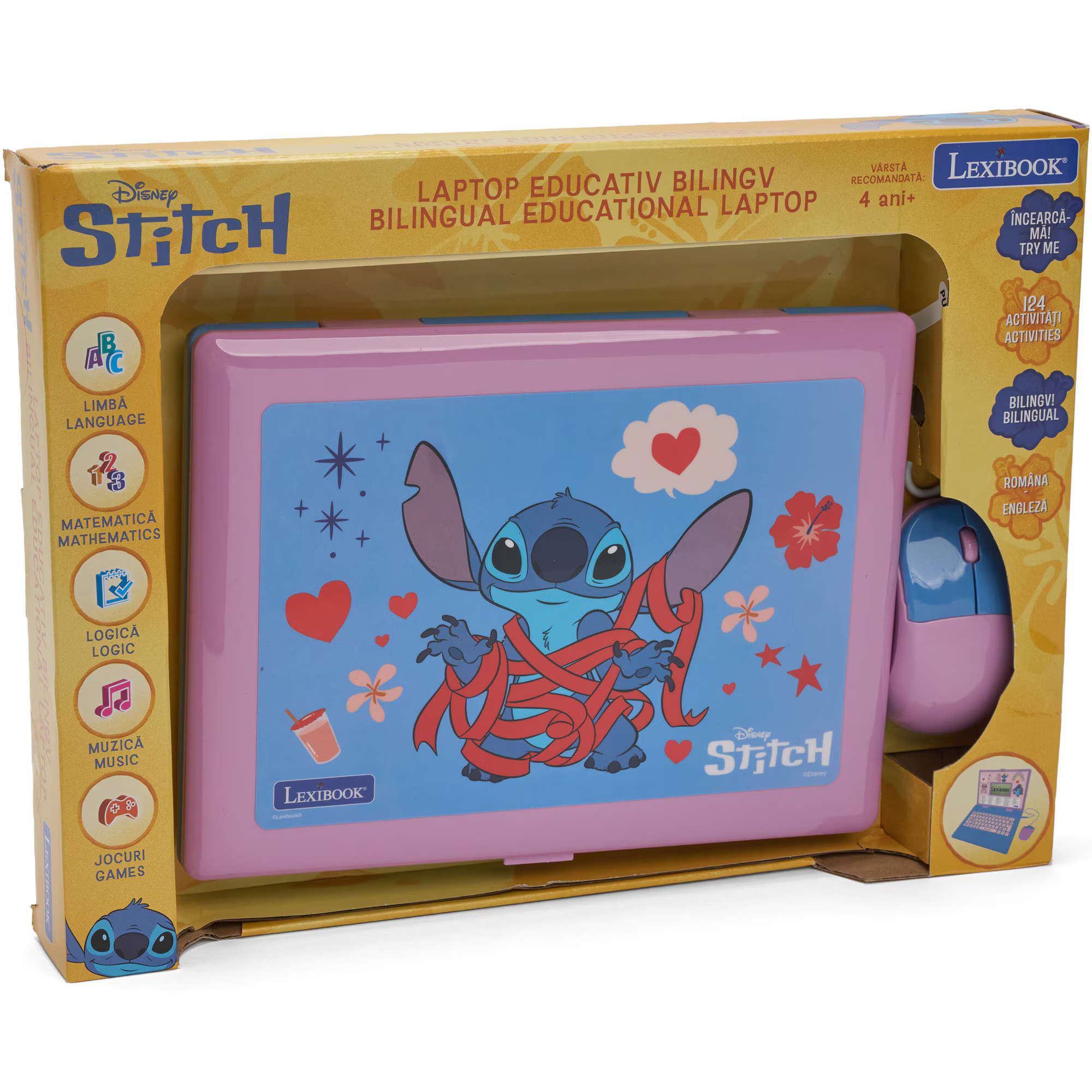 Laptop educational Lexibook - Disney Stitch, bilingv EN/RO, 124 activitati