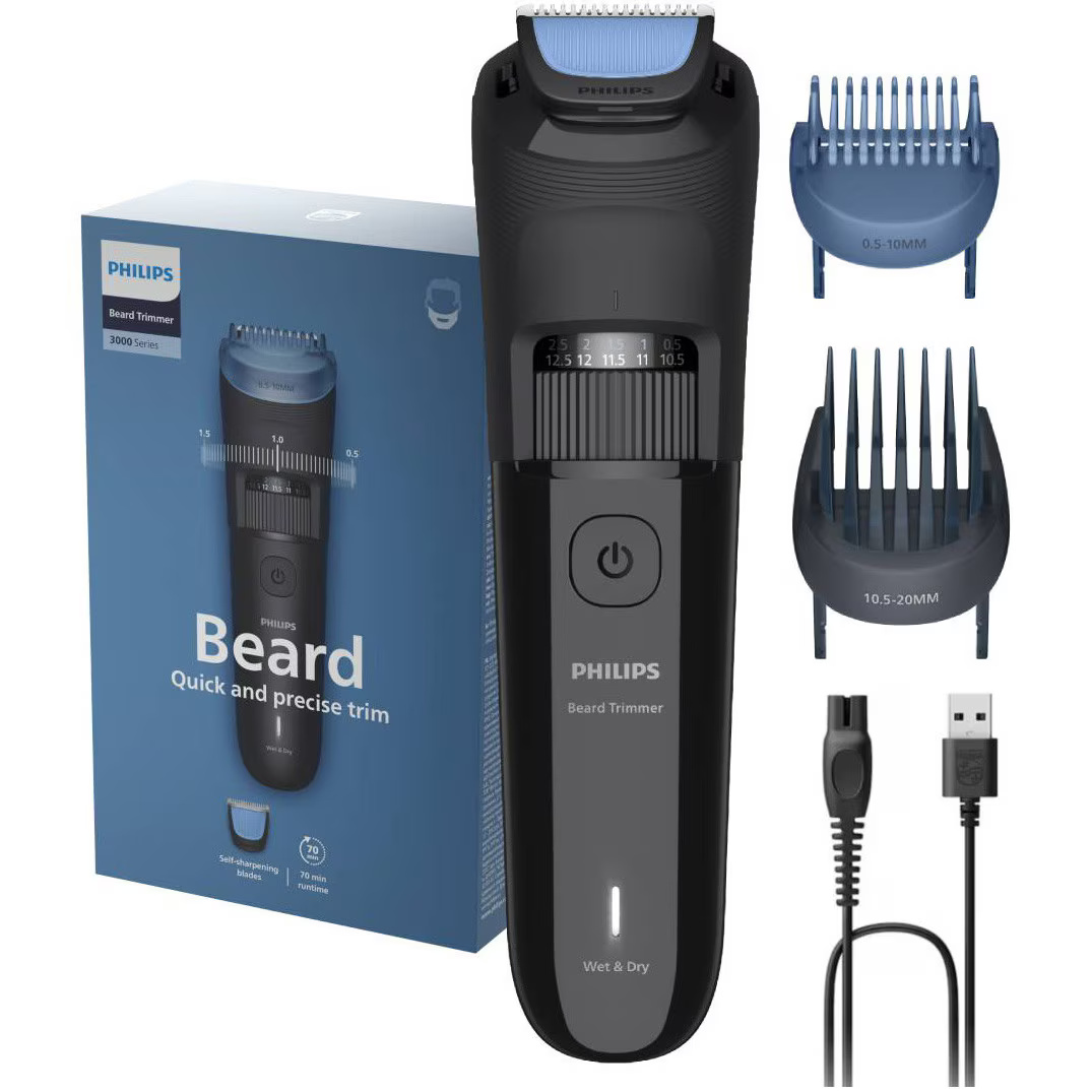 Aparat de tuns barba PHILIPS BT3620/15 cu lame cu autoascutire, 40 de setari de lungime, 2 piepteni ajustabili pentru barba (0,5-20 mm), autonomie 70 min