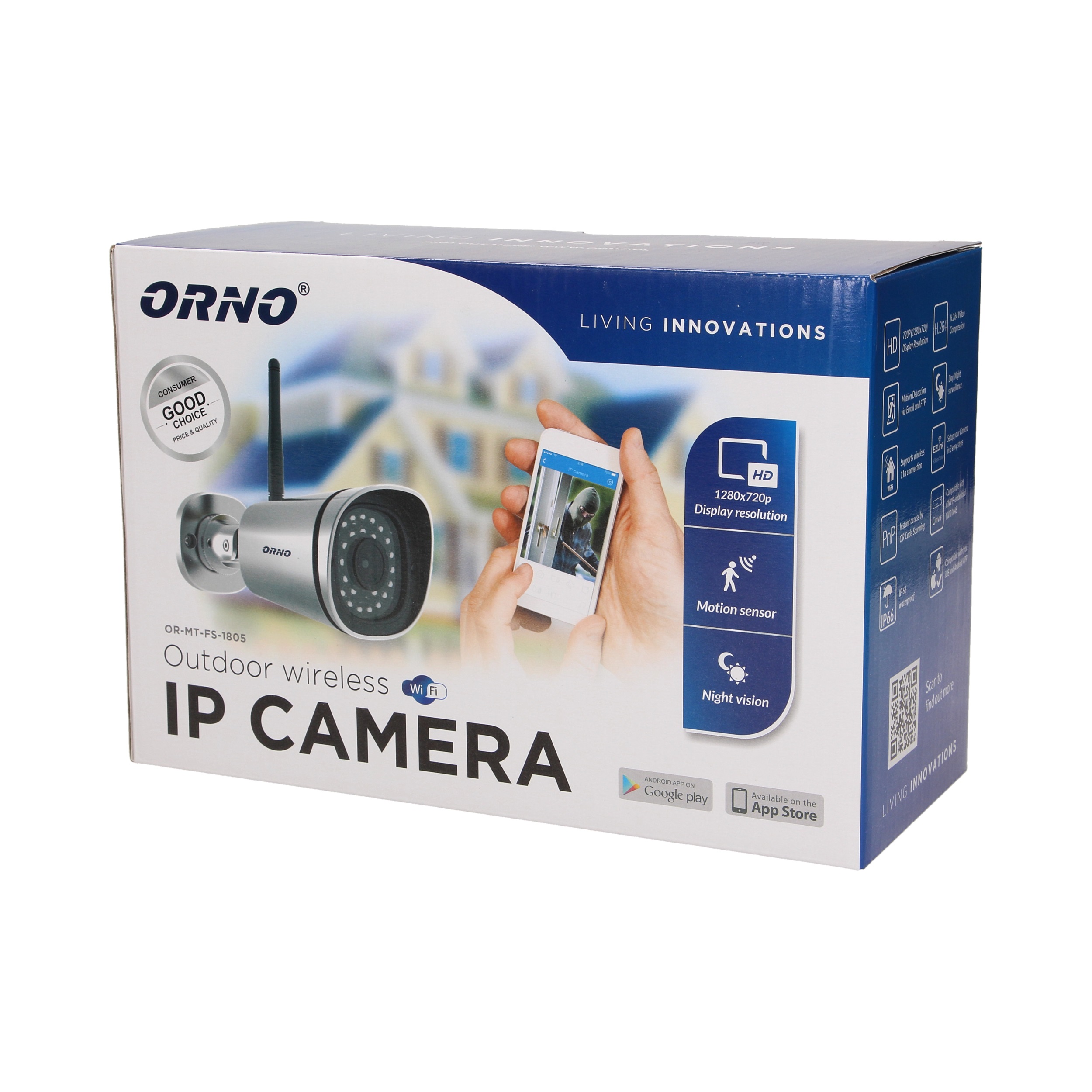 Camera supraveghere video IP ORNO OR-MT-FS-1805, HD, IP66, iluminare noaptea, aplicatie mobil, Magic Zoom, IR-Cut, gri