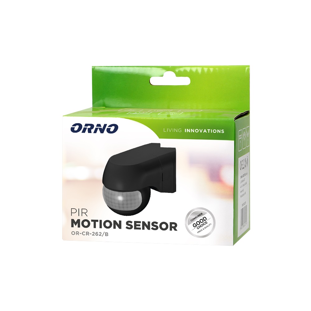 Senzor de miscare ORNO OR-CR-262/B, unghi detectie 220°, 1200W, IP44, reglarea intensitatii luminii, reglabil orizontal si vertical, negru