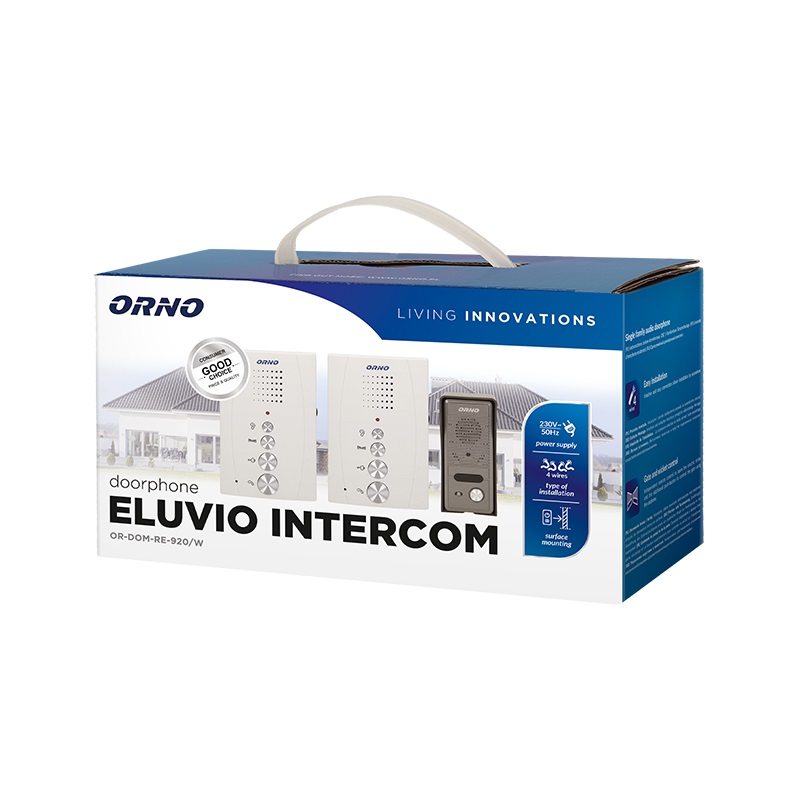 Interfon pentru o familie ELUVIO INTERCOM ORNO OR-DOM-RE-920/W, control automat al portilor, functie intercom, ultra-slim, alb/gri